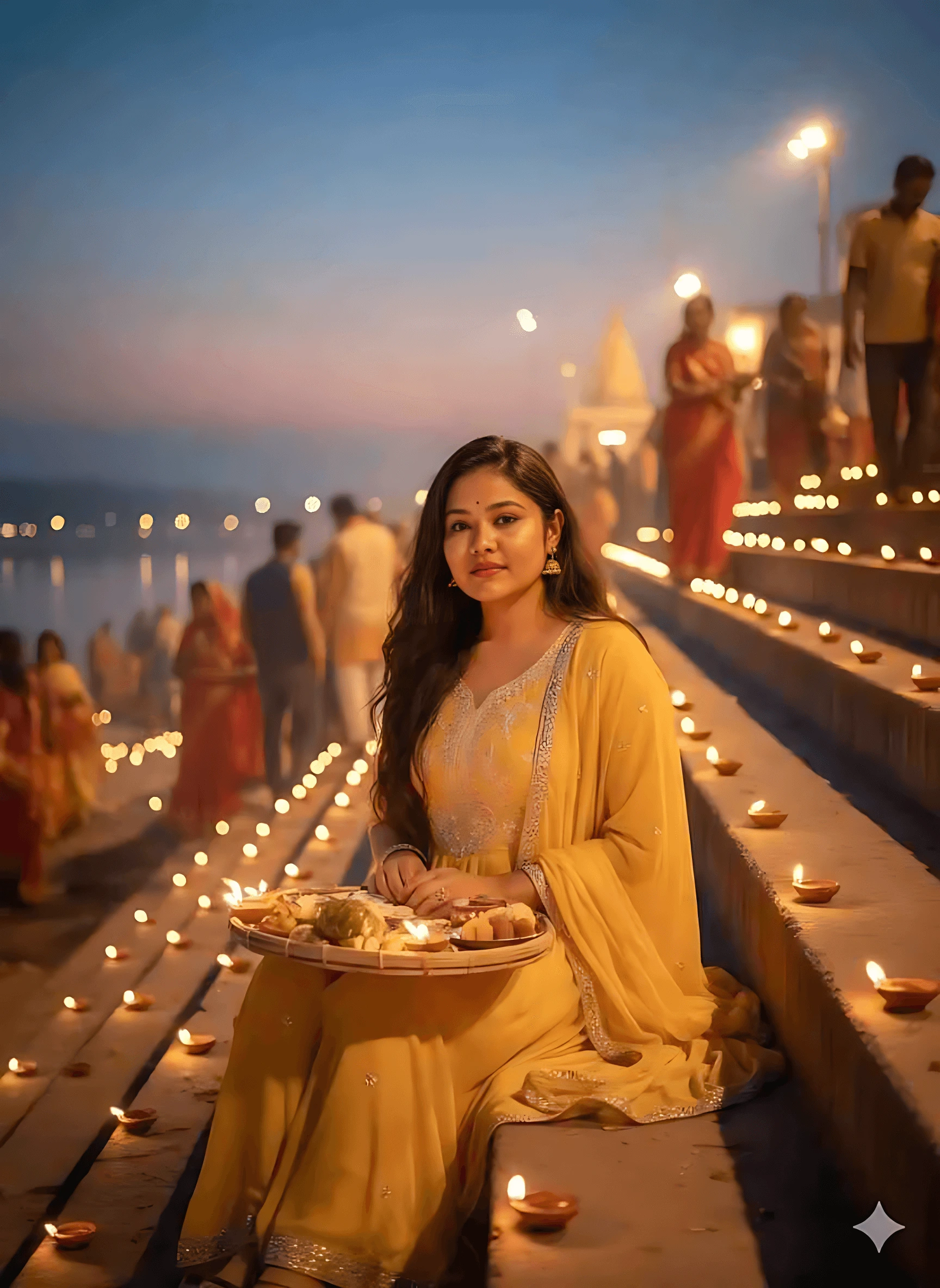Chhath Puja AI Image Editing girl seat at ghat